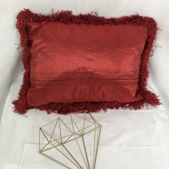 Silk Embroidered Fringe & Velvet Accent Pillow - Picture 2 of 5